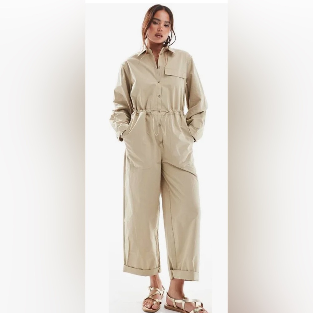 Mango oversized boilersuit in tan jumpsuit
